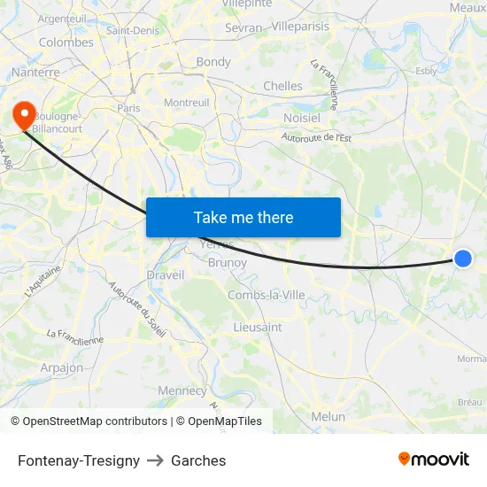 Fontenay-Tresigny to Garches map