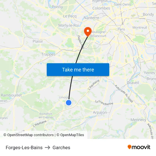 Forges-Les-Bains to Garches map