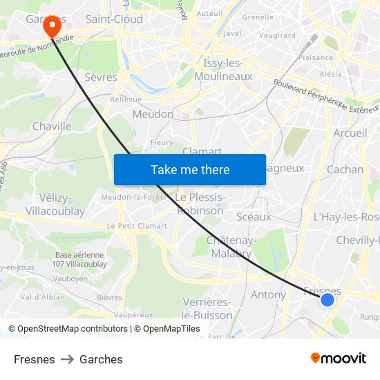 Fresnes to Garches map