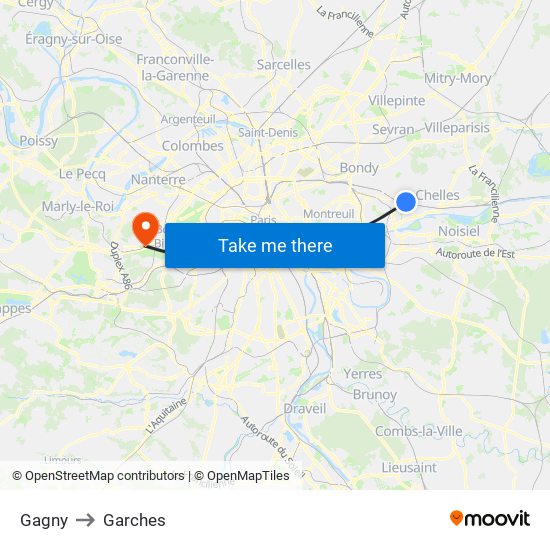 Gagny to Garches map