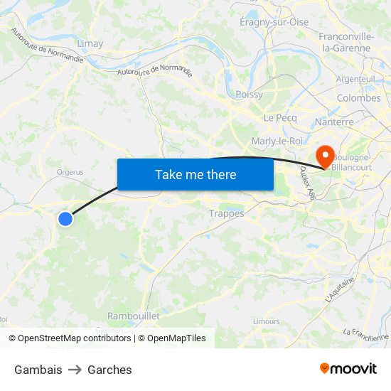 Gambais to Garches map