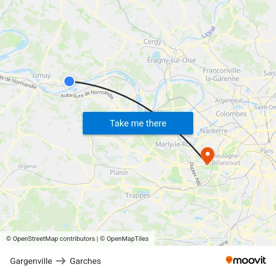Gargenville to Garches map