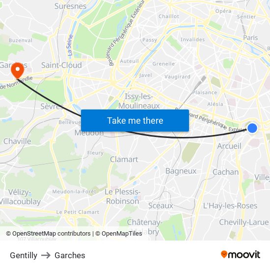 Gentilly to Garches map