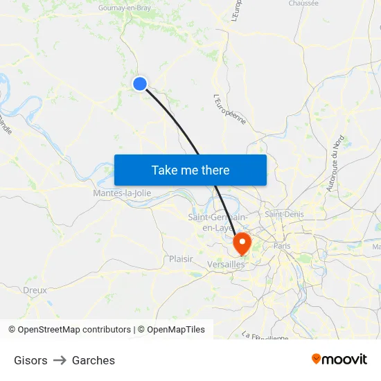 Gisors to Garches map