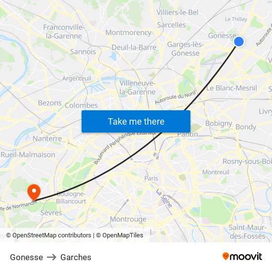 Gonesse to Garches map