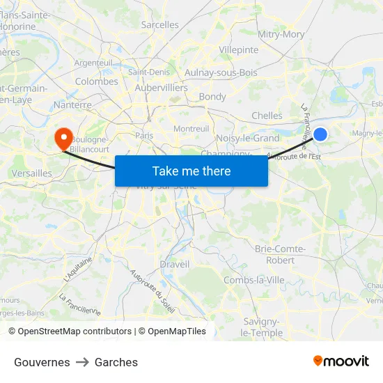 Gouvernes to Garches map
