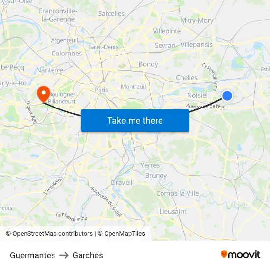 Guermantes to Garches map