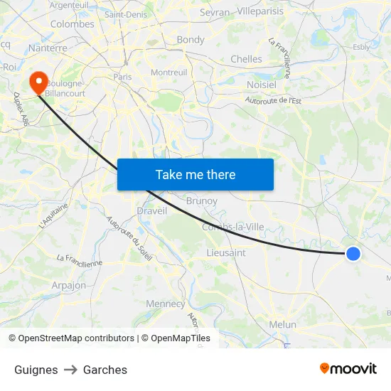 Guignes to Garches map