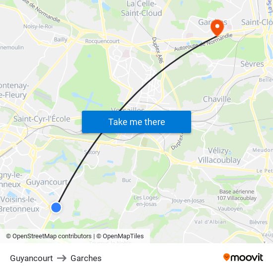 Guyancourt to Garches map