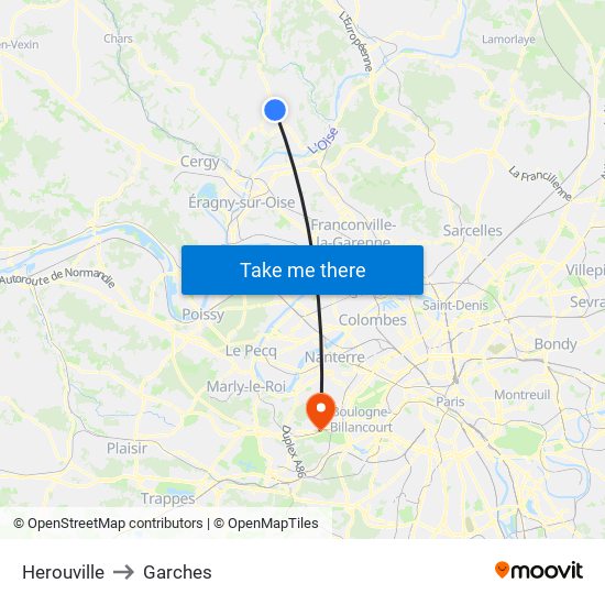 Herouville to Garches map