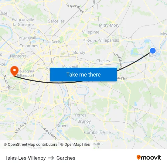 Isles-Les-Villenoy to Garches map