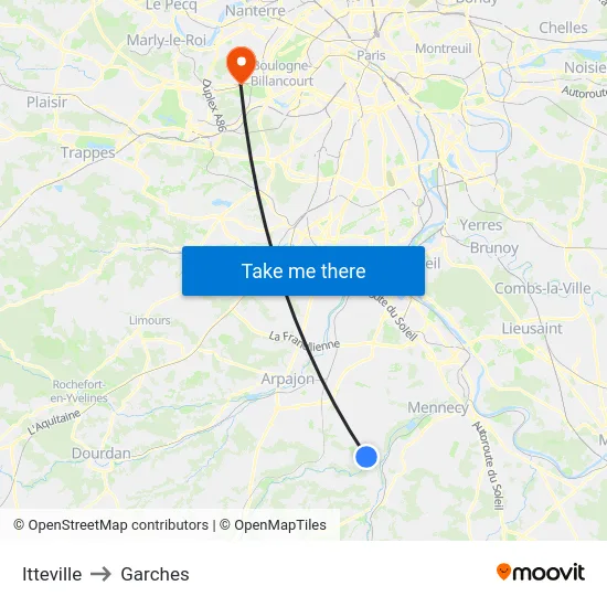 Itteville to Garches map