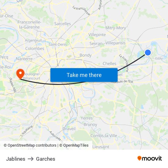 Jablines to Garches map