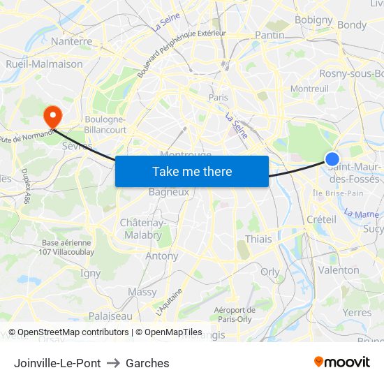Joinville-Le-Pont to Garches map
