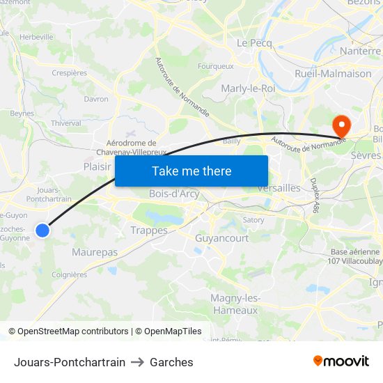 Jouars-Pontchartrain to Garches map