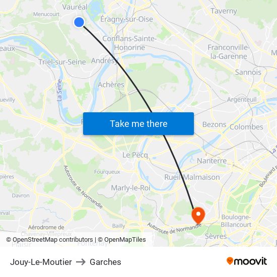 Jouy-Le-Moutier to Garches map
