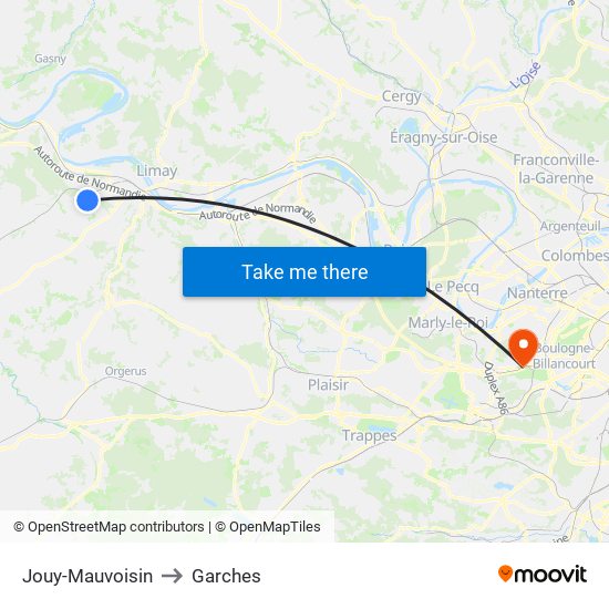 Jouy-Mauvoisin to Garches map