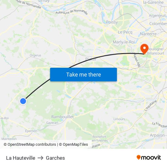 La Hauteville to Garches map