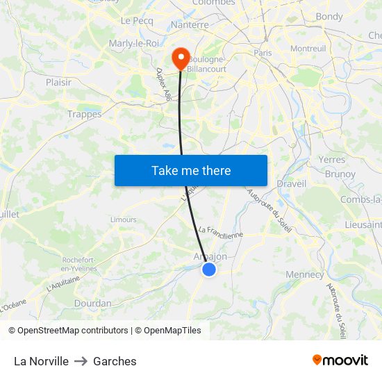 La Norville to Garches map