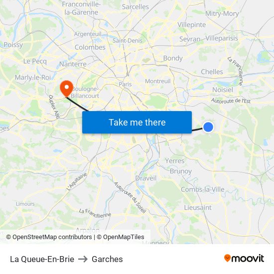 La Queue-En-Brie to Garches map