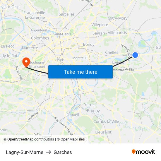 Lagny-Sur-Marne to Garches map