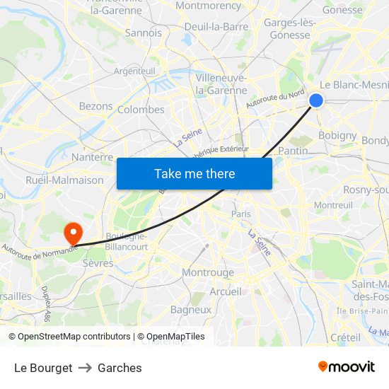 Le Bourget to Garches map