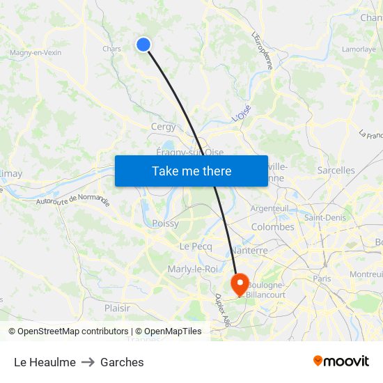 Le Heaulme to Garches map