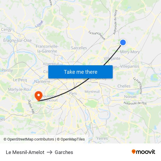 Le Mesnil-Amelot to Garches map