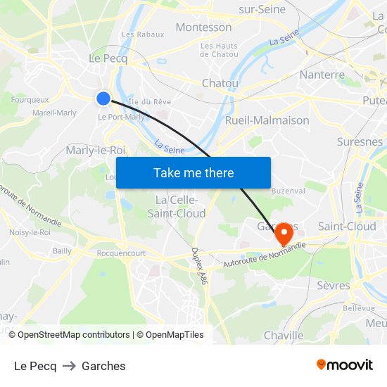 Le Pecq to Garches map