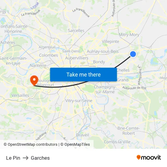 Le Pin to Garches map