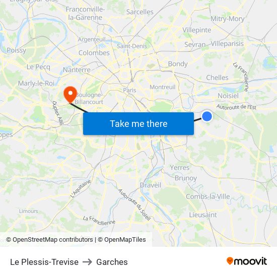 Le Plessis-Trevise to Garches map