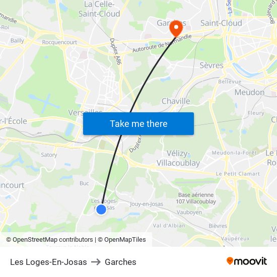 Les Loges-En-Josas to Garches map