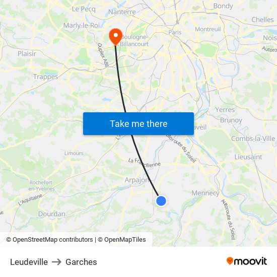 Leudeville to Garches map