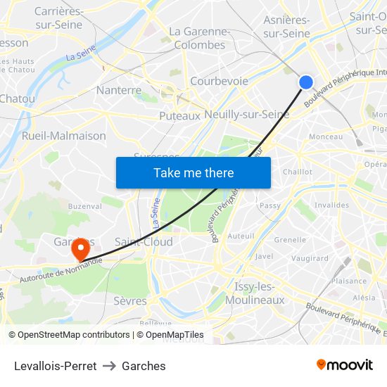 Levallois-Perret to Garches map