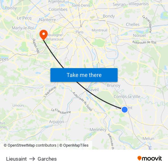 Lieusaint to Garches map