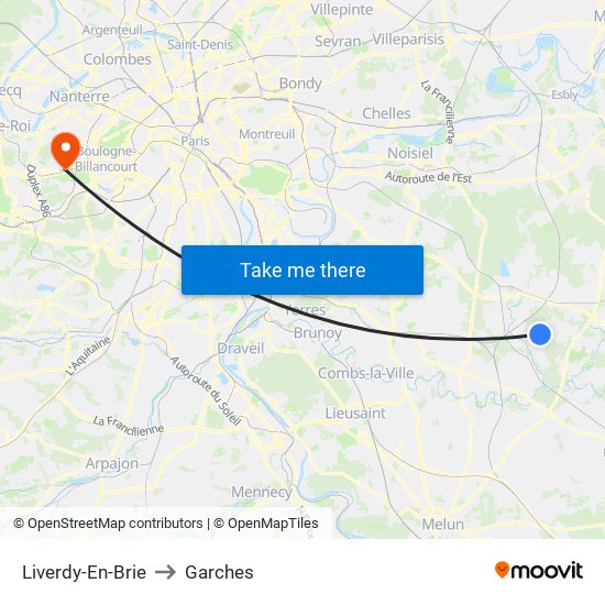 Liverdy-En-Brie to Garches map