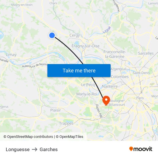 Longuesse to Garches map