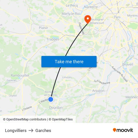 Longvilliers to Garches map