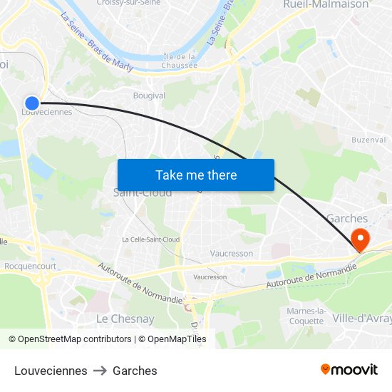 Louveciennes to Garches map