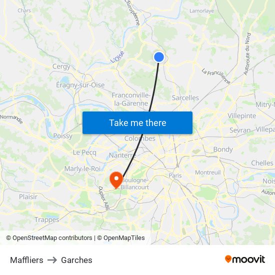 Maffliers to Garches map