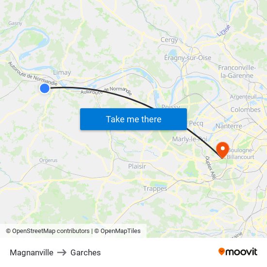 Magnanville to Garches map