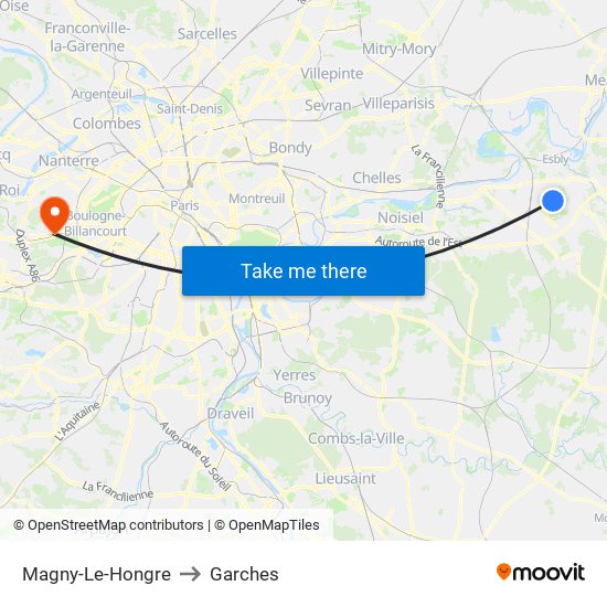 Magny-Le-Hongre to Garches map