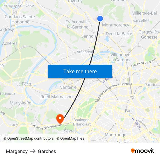 Margency to Garches map