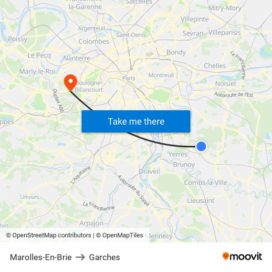Marolles-En-Brie to Garches map