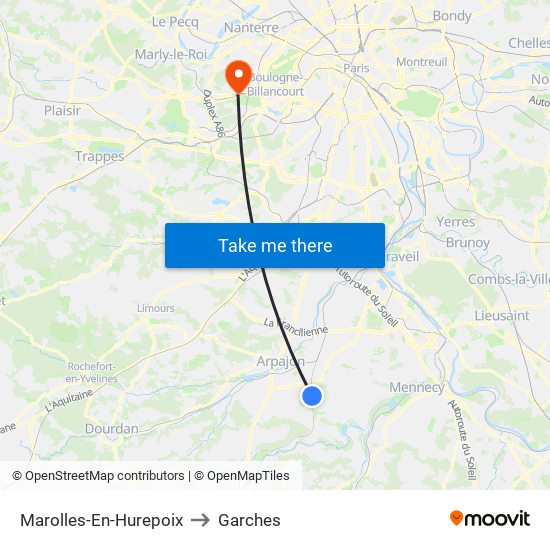 Marolles-En-Hurepoix to Garches map