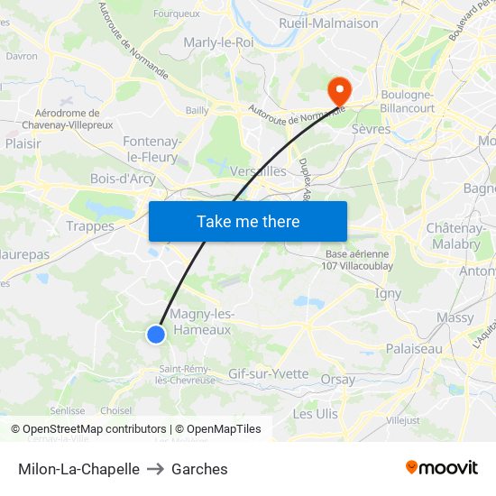 Milon-La-Chapelle to Garches map