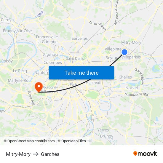 Mitry-Mory to Garches map