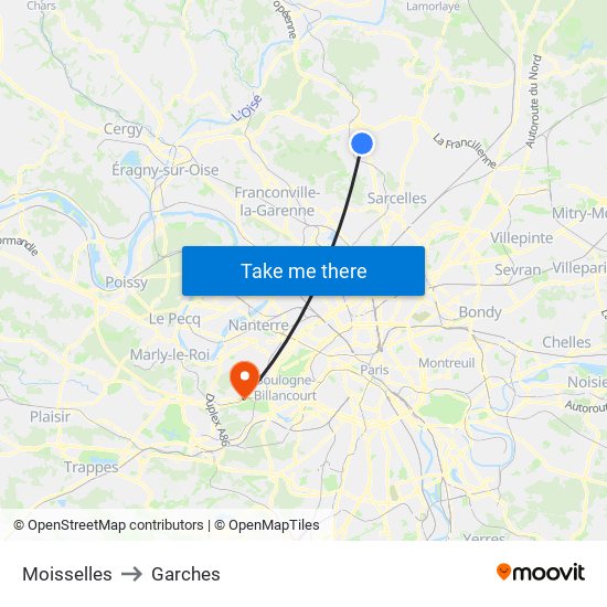 Moisselles to Garches map