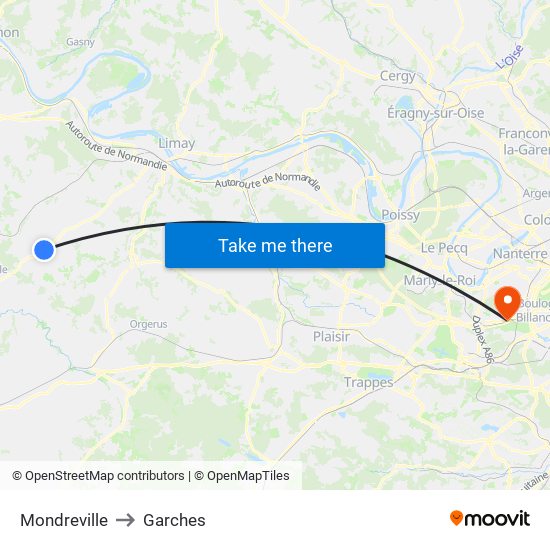 Mondreville to Garches map