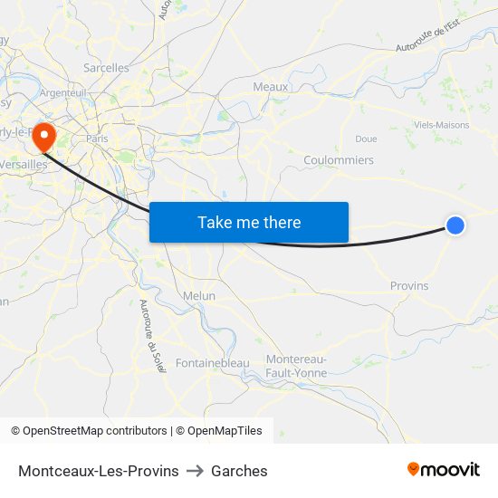 Montceaux-Les-Provins to Garches map